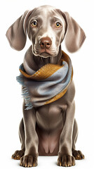 Sitting weimaraner dog with a knitted scarf around neck portrait art poster desktop 