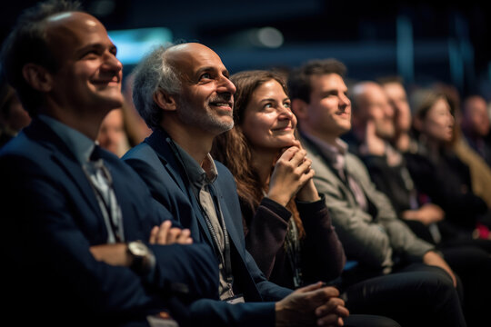 salle rempli de personne &eacute;coutant attentivement une conf&eacute;rence, captiv&eacute;s par le discours de l'orateur