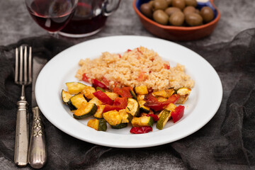 Delicious homemade vegetarian couscous with tomatoes
