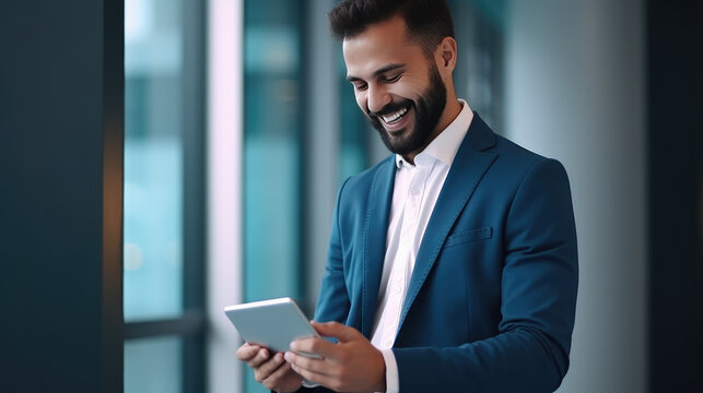 freelancer dressed in elegant suit working on project