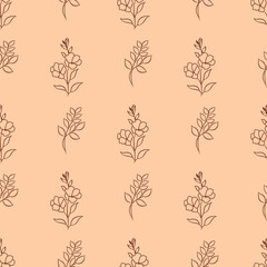 Flowers seamless pattern. One line art. Vector illustration.