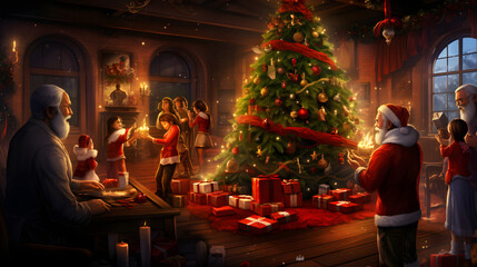 Fototapeta na wymiar Christmas Tree Decorating