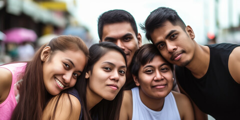 Obraz premium Outdoor Portrait of Latin Friends Embracing Togetherness