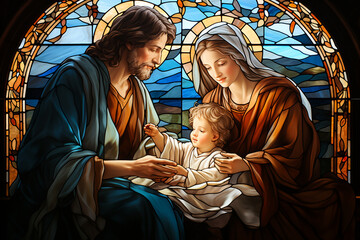  traditional Catholic art representation of the Holy Family.AI generativ. © Dar1930