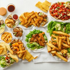 Different types of fast food in different view