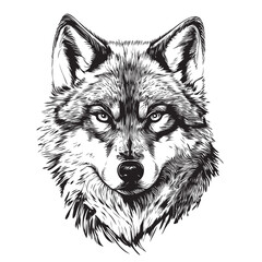 Wolf face realistic hand drawn sketch illustration Wild animals - obrazy, fototapety, plakaty