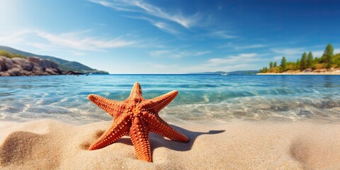 Fototapeta na wymiar AI Generated. AI Generative. Sea ocean sand beach island background with starfish decoration. Graphic Art