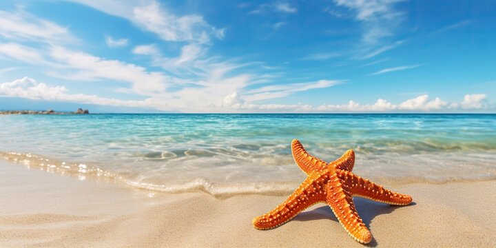 AI Generated. AI Generative. Sea ocean sand beach island background with starfish decoration. Graphic Art