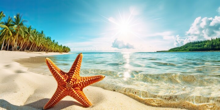 AI Generated. AI Generative. Sea ocean sand beach island background with starfish decoration. Graphic Art