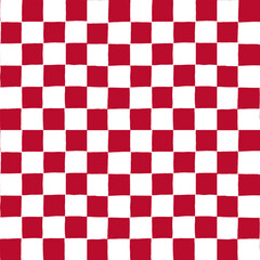 seamless repeating pattern with small hand drawn checkerboard in red and white. Christmas red checker - obrazy, fototapety, plakaty