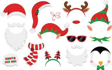 Christmas mask collection. Photo booth elements design.
