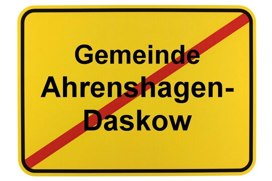 Illustration eines Ortsschildes der Gemeinde Ahrenshagen-Daskow in Mecklenburg-Vorpommern