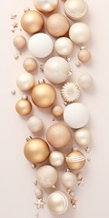 Fototapeta na wymiar Chic Vintage Holiday Baubles and Decor on Elegant Beige Background - Stylish Christmas Ad Design with Vertical Banner Mockup and Copy Space for New Year Festivities