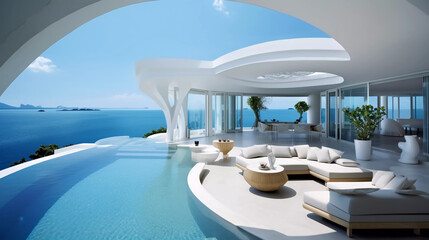 outdoor pool of a luxury villa - obrazy, fototapety, plakaty