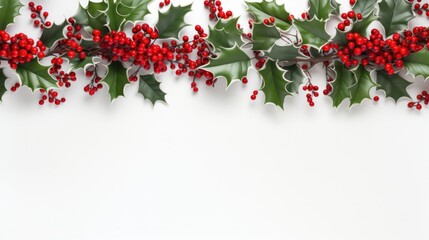 Fototapeta premium Christmas Border with Holly, Plants, and Copy Space for Your Design