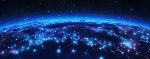 Map grid connection of the planet earth. Global network design. Technology net concept