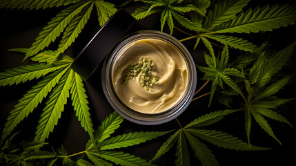 Cannabis-Infused Face Cream in Elegant Jar - obrazy, fototapety, plakaty