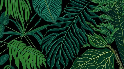 Fototapeta na wymiar In this stunningly immersive pattern, lush and lively tropical leaves come alive: the vibrant greens are deeply saturated, radiating energy and vibrancy