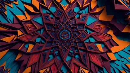 Foto op Plexiglas A vividly vibrant, high-resolution geometric art background mesmerizes with its explosion of vibrant colors and mesmerizing patterns. © artbyrookie