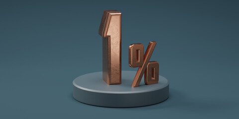 3D render 1% percentage number gold style for discount