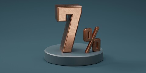3D render 7% percentage number gold style for discount