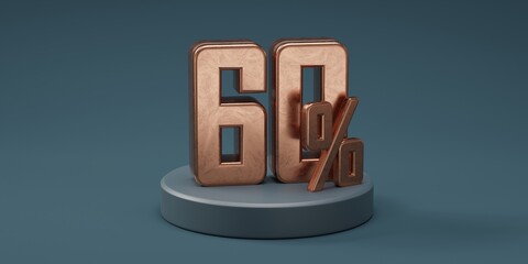 3D render 60% percentage number gold style for discount