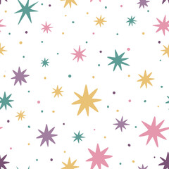 Vector illustration of a seamless star pattern suitable for printing on fabric, paper, cards and other creative uses.