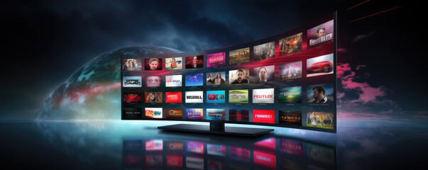 Tv channels. Media concept multiple television screens or monitors. - Powered by Adobe