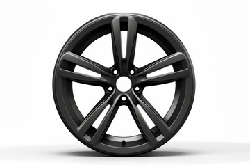 Obraz premium Black wheel on white background with shadow on the ground.