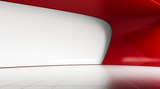 A vast and empty room with red walls and a white floor, Modern red Room Background, For art texture, presentation design or web design and web background. Generative AI.