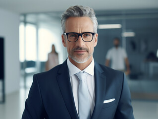 Naklejka premium A confident and successful businessperson smiling at the camera in an office setting