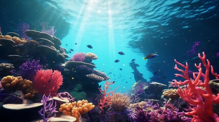 A mesmerizing underwater world with Velvet Violet coral reefs, exotic fish, and crystal-clear...