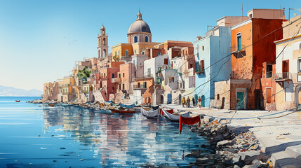 Watercolor painting of Naples, Italy - obrazy, fototapety, plakaty