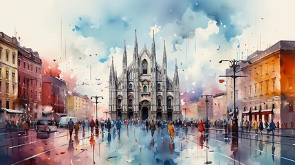 Fotobehang Watercolor painting of Milan © nolonely