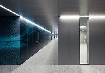 Empty Corridor With Creative Wall In Biomedical Research Center