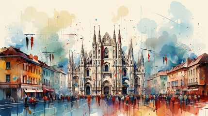 Fototapeta premium Watercolor painting of Milan