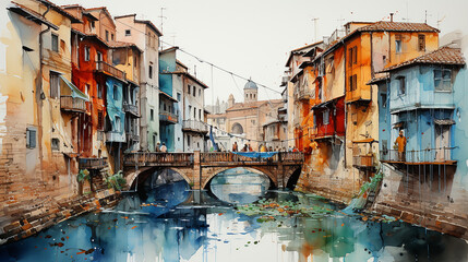 Fototapeta na wymiar Watercolor painting of Venice
