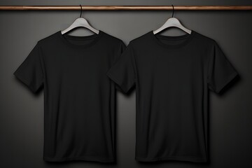 black t-shirts with copy space on black background. t-shirts mockup. Illustration. AI Generative .
