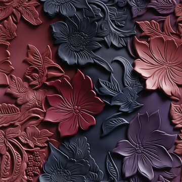 Seamless embossed leather flowers and leaves texture