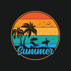 Endless Summer Surfing in Santa Monica beach, California, Retro summer beach design for apparel and others. California santa monica beach t-shirt design. Beach vibes artwork