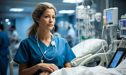Lifesaver in Scrubs: Portrait of a Critical Care Nurse in Action - obrazy, fototapety, plakaty