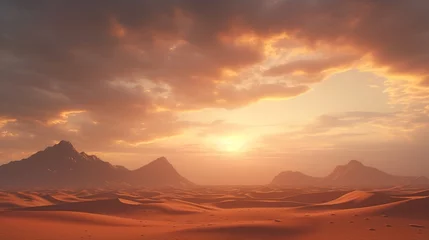 Muurstickers A breathtaking desert landscape with massive, ancient sand dunes and a vibrant, alien sky. © Anmol