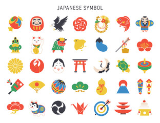 Fototapeta premium 和のシンボル・正月のアイコンセット／フラット 