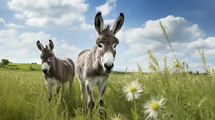 Fotobehang Grey donkey in field © Areesha