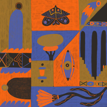 Abstract Neo Primitive Drawing With Various Natural Elements
