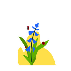 Vector illustration of a wildflowers and attracted insects on abstract background. Bluebell and ladybug. Biotic diversity conservation concept. Protecting wildlife habitats