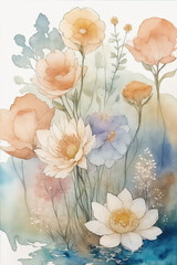 watercolor background with flowers - Generative AI