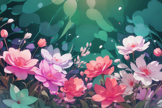 watercolor background with flowers, lotuses on water drawing background