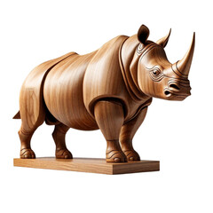 statue - wooden Rhino statue isolated on transparent background