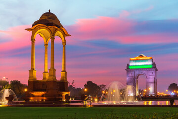 The Canopy and the India Gate in night illumination, New Delhi